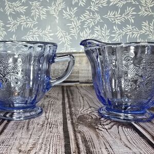 Blue Glass Creamer and Sugar Set